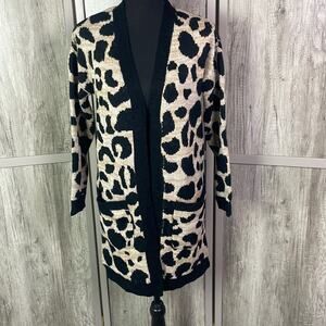 New! Ceny Spotted Black/Oatmeal Open Front Cardigan Sweater women's S